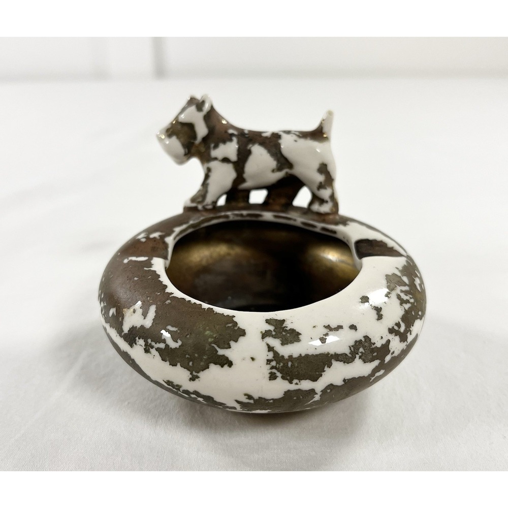 Vintage Royal China Scottish Terrier Ashtray Scottie Dog 22K Gold Aged Finish